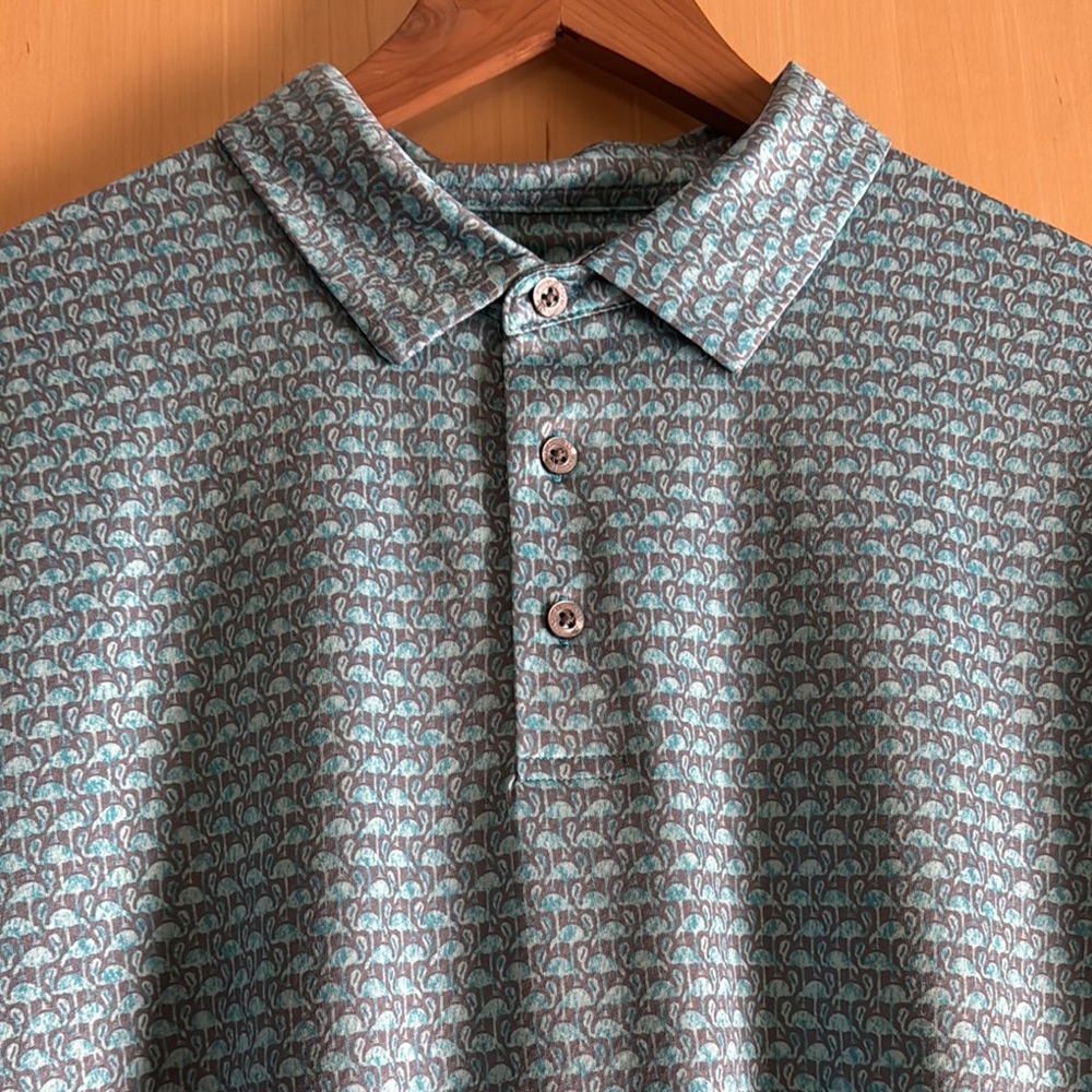 PGA Blue Flamingo Patterned Golf Shirt sz L